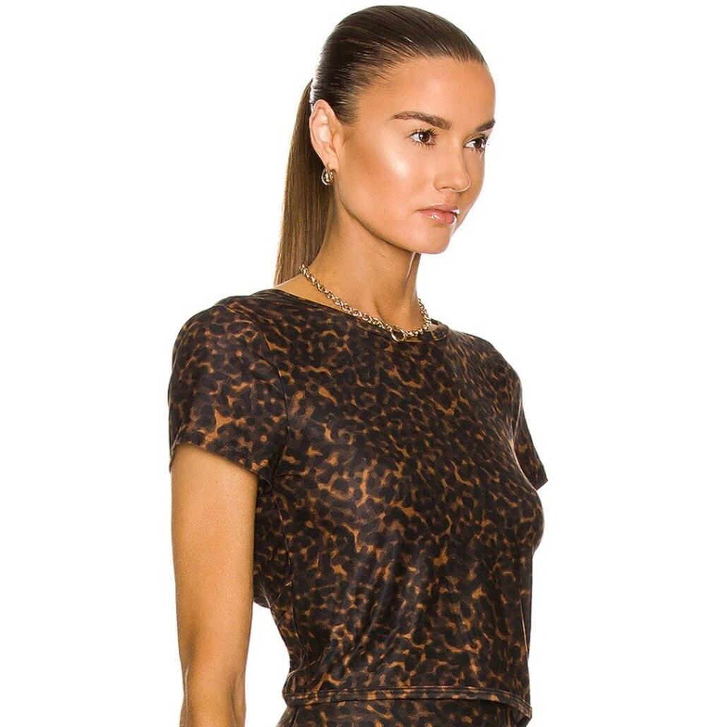 Beyond Yoga Sz S Printed Featherweight Open Twist-Back Cropped Tee Chai Tortoise